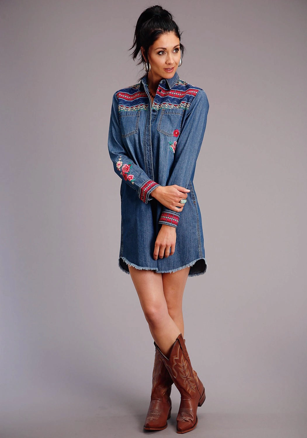 Minimalist Layering Stetson Womens Blue 100% Cotton Aztec Stripe L/S Dress