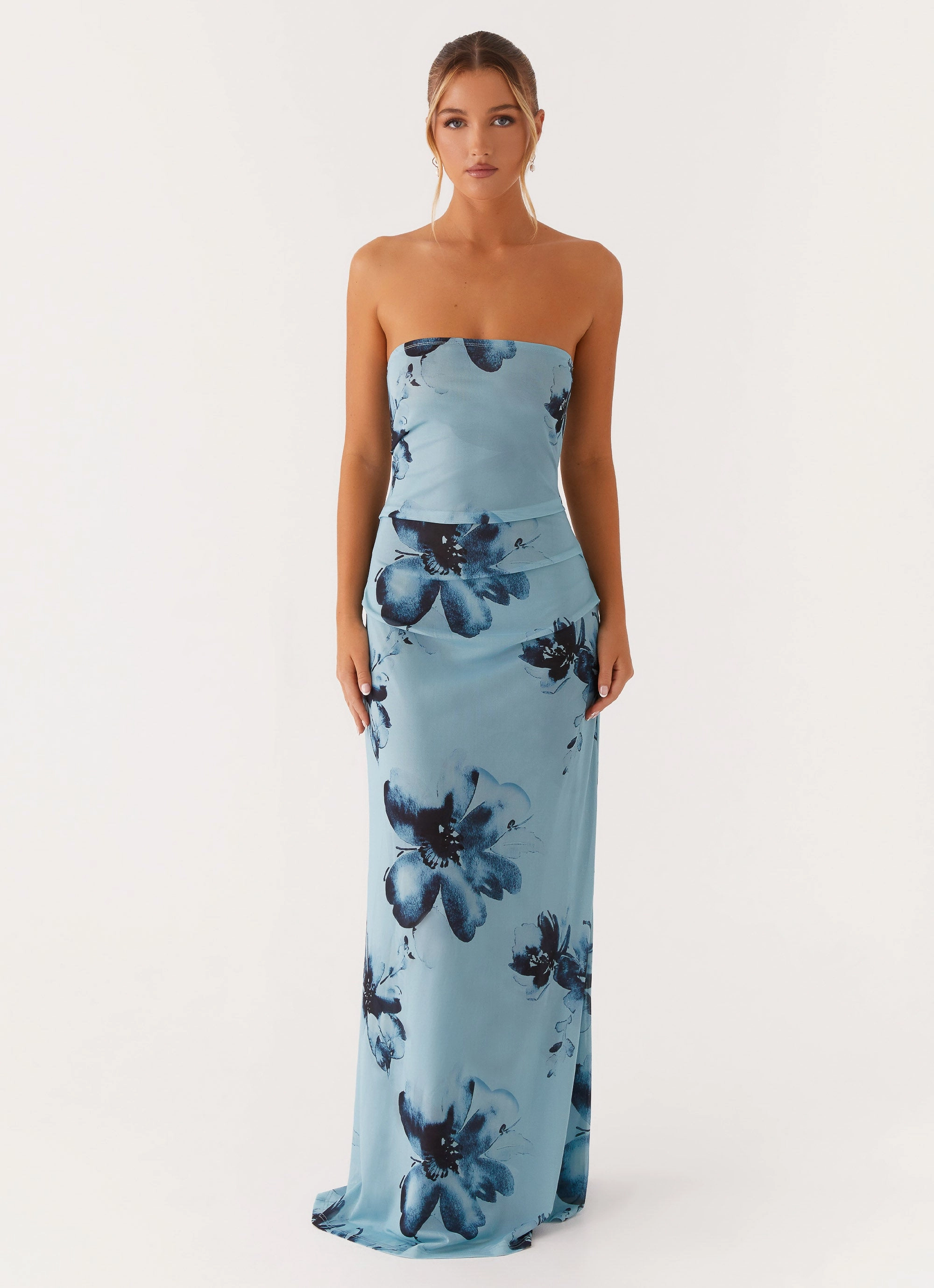 Field Of Dreams Maxi Dress - Blue Black Floral Thermal Outerwear