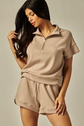 Beach Vibes handmade touch Milano Double Soft Short Sleeve Half-Zip Sweat Shorts