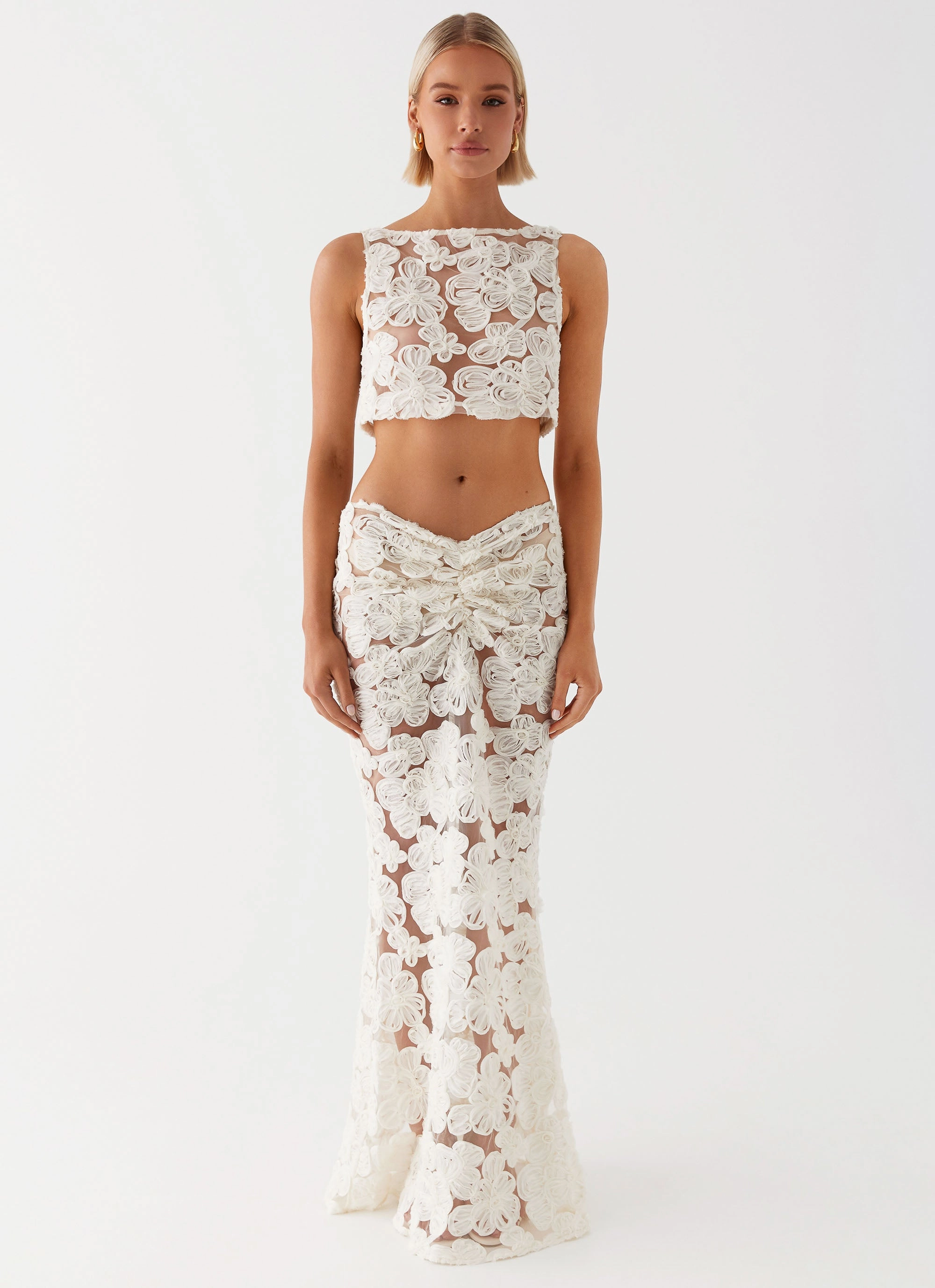 Fiorella Floret Maxi Skirt - Ivory Tea length