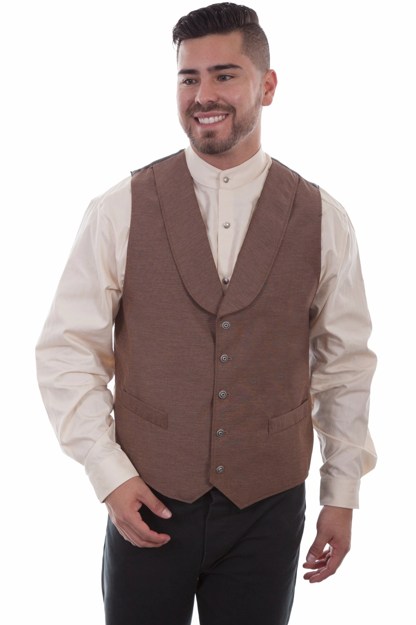 Durable zipper pull Adjustable Waistband Scully Mens Brown Wool Blend Shawl Collar Vest