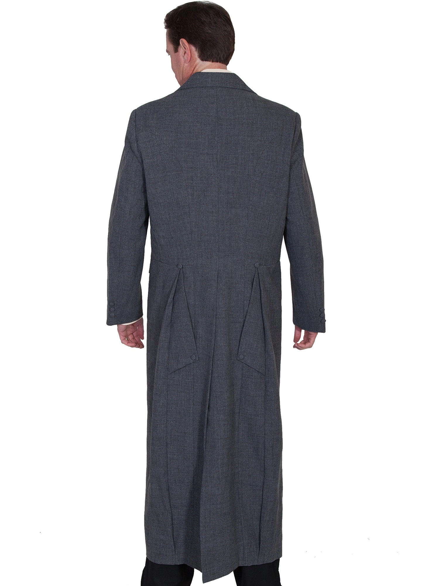 Mid Length Cut Plaid Design Wahmaker Mens Heather Grey Polyester Frock Coat