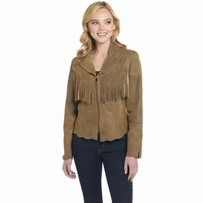 Cripple Creek Womens Raw Edges Hand Laced Butter Toffee Leather Leather Jacket Travel Light Fit Windproof Material