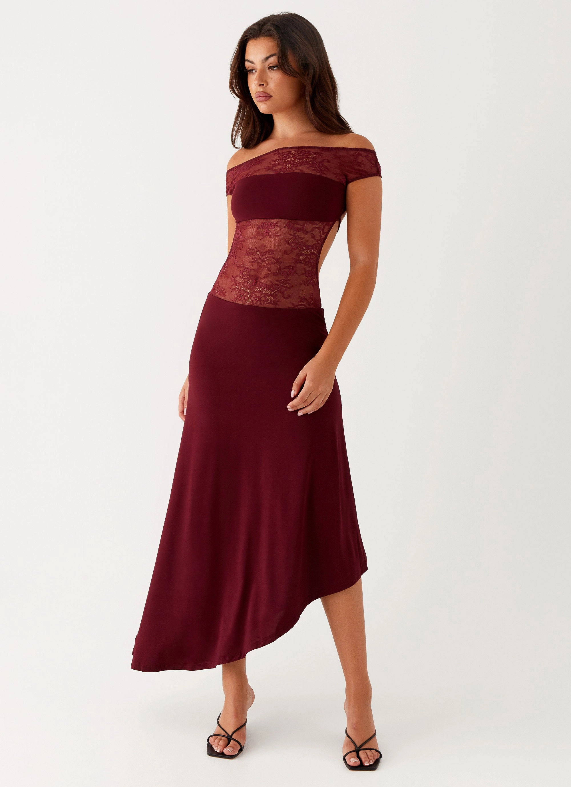 Francoise Lace Midi Dress - Burgundy Smooth Detail