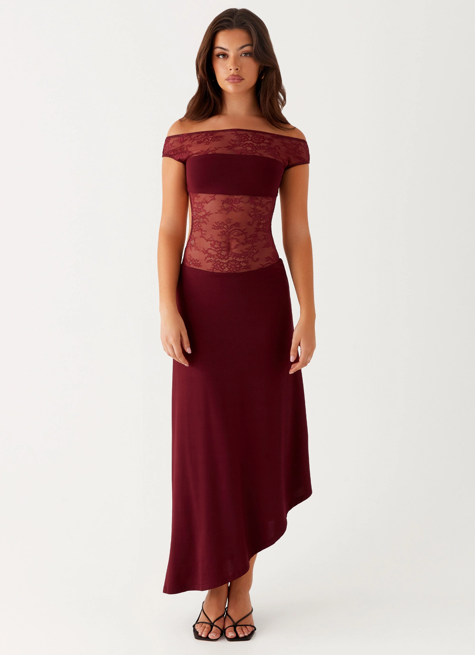 Francoise Lace Midi Dress - Burgundy Photo Bright