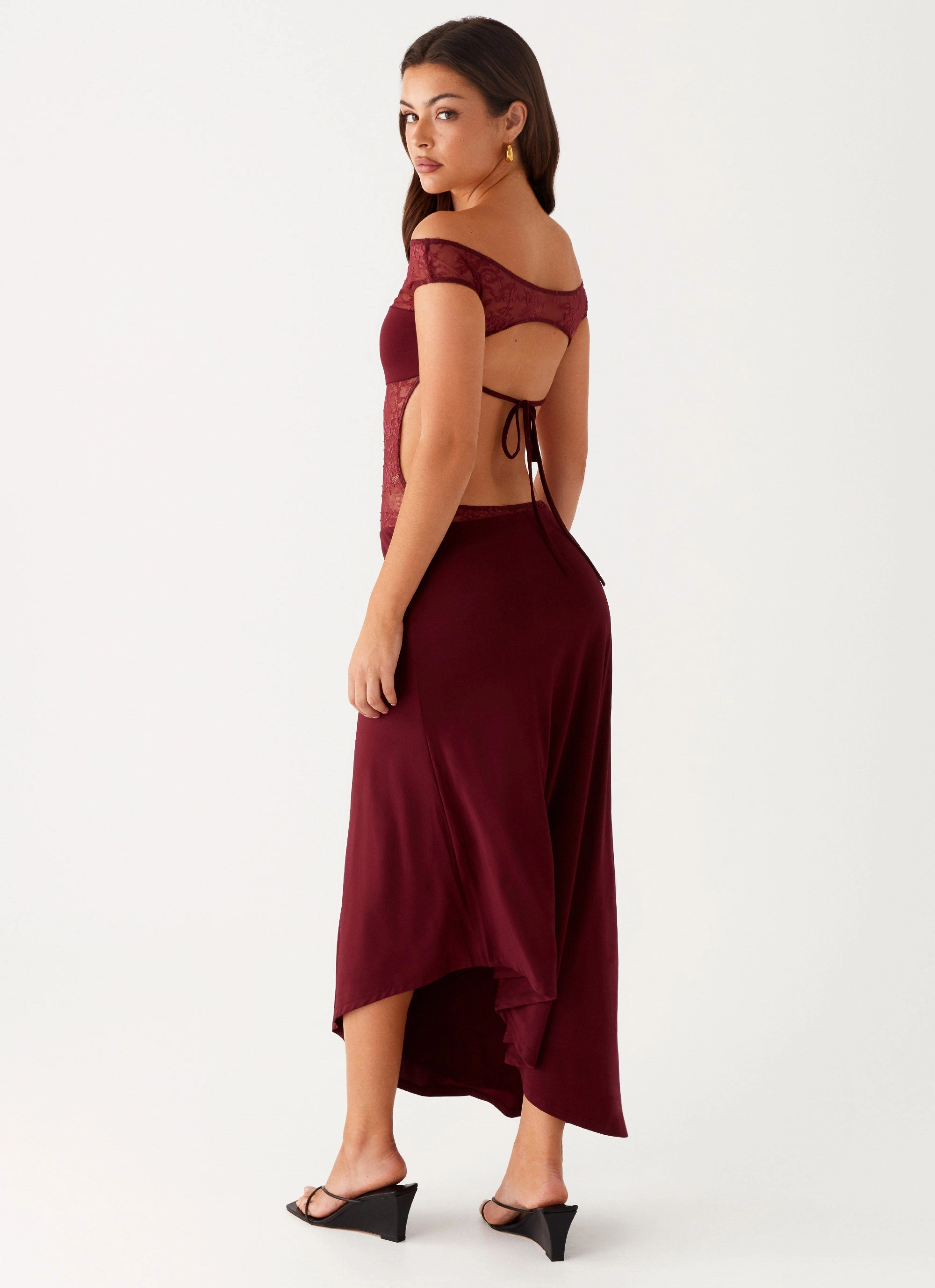 Francoise Lace Midi Dress - Burgundy Clean Touch