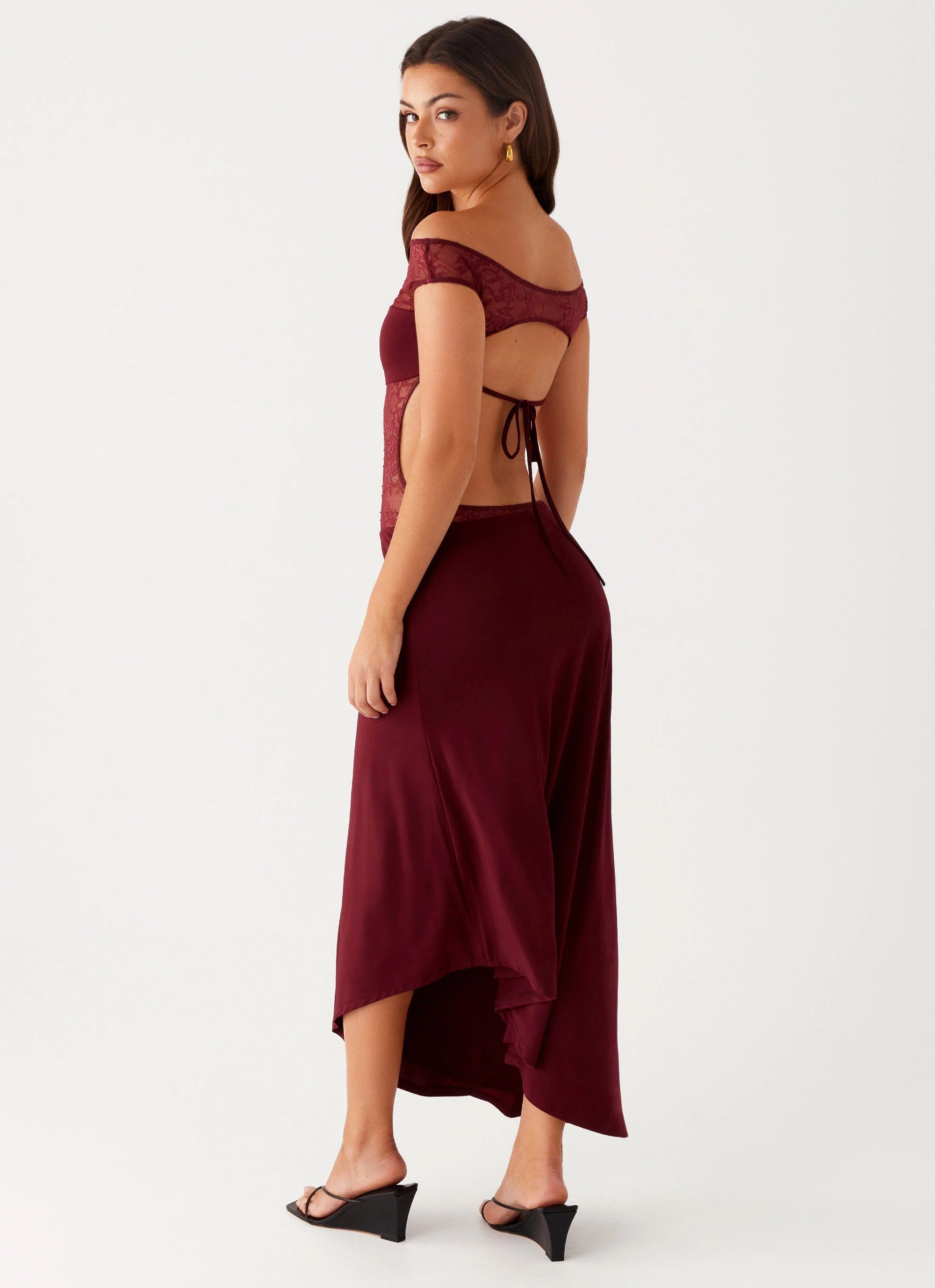 Francoise Lace Midi Dress - Burgundy Chic Style Wear Subtle Elegance