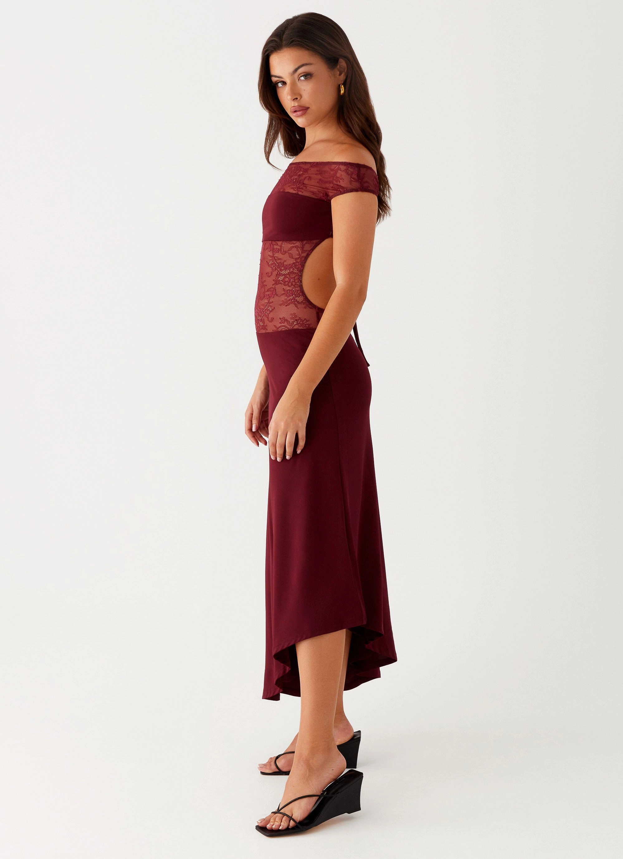 Francoise Lace Midi Dress - Burgundy Short Length