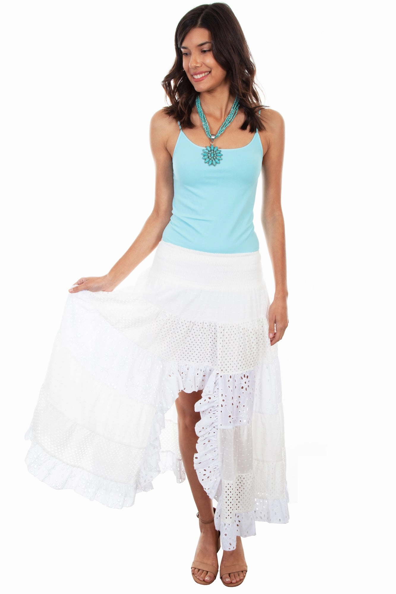 Chic Tones Scully Womens White 100% Cotton Smocked Skirt