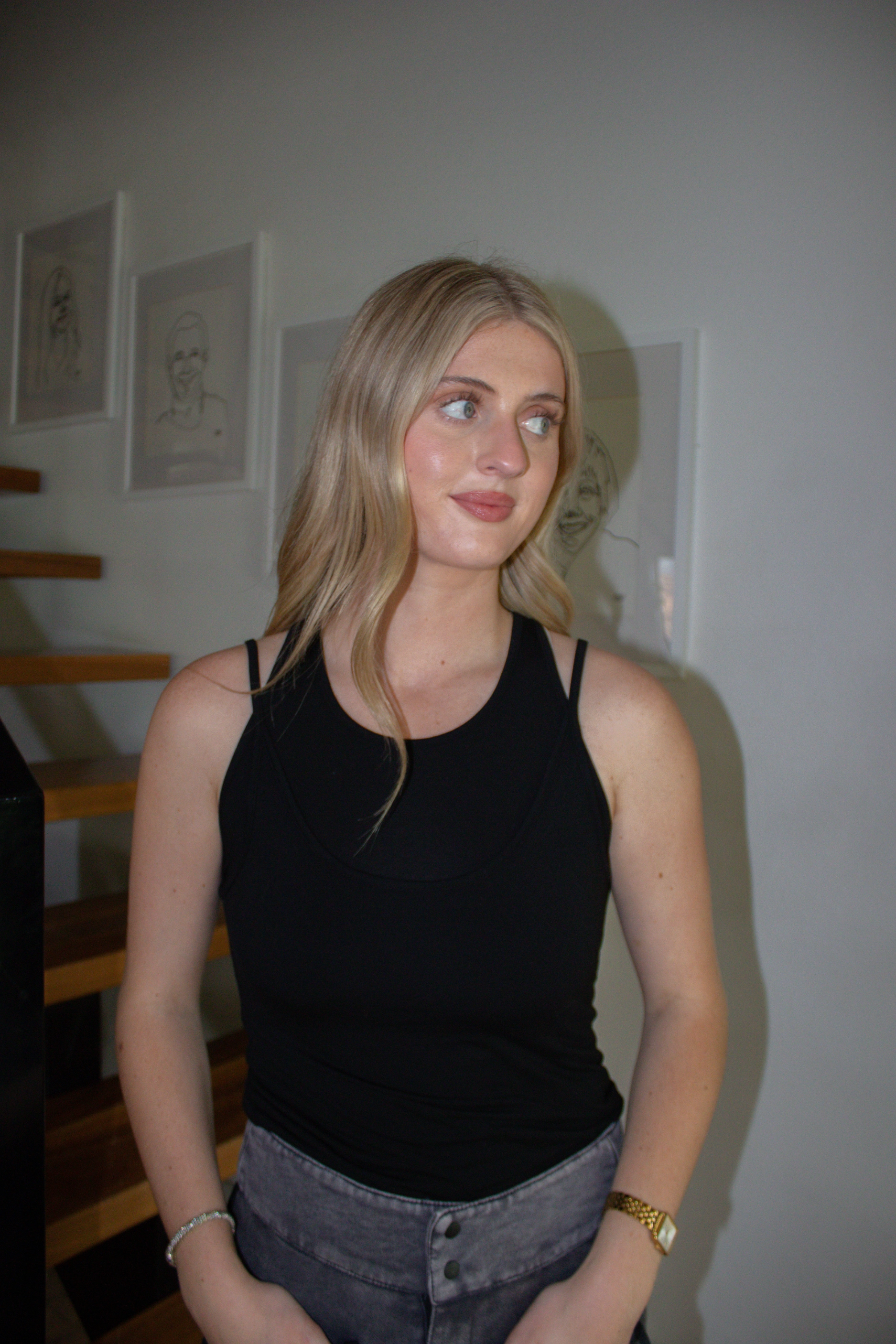 Hypoallergenic Textile Everyday Jacket Gabbriette Layered Tank Top - Black