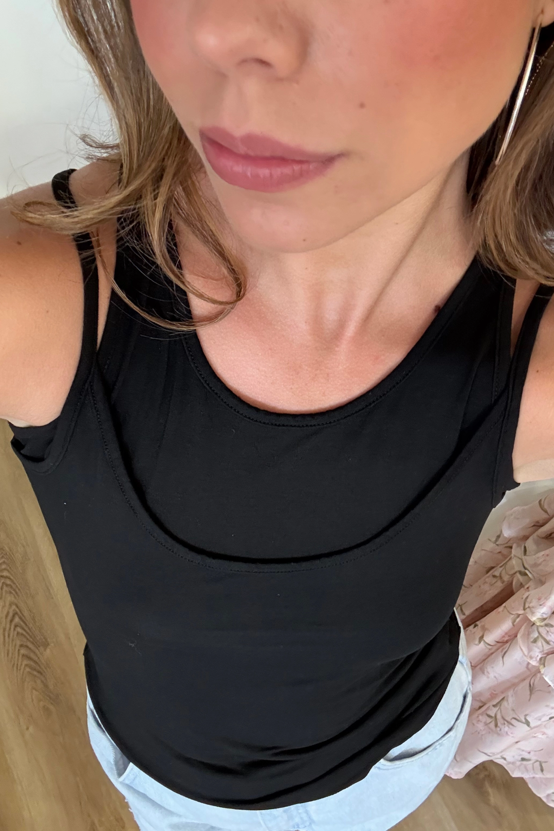 Ventilated Back Panel NonRestrictive Armholes Gabbriette Layered Tank Top - Black