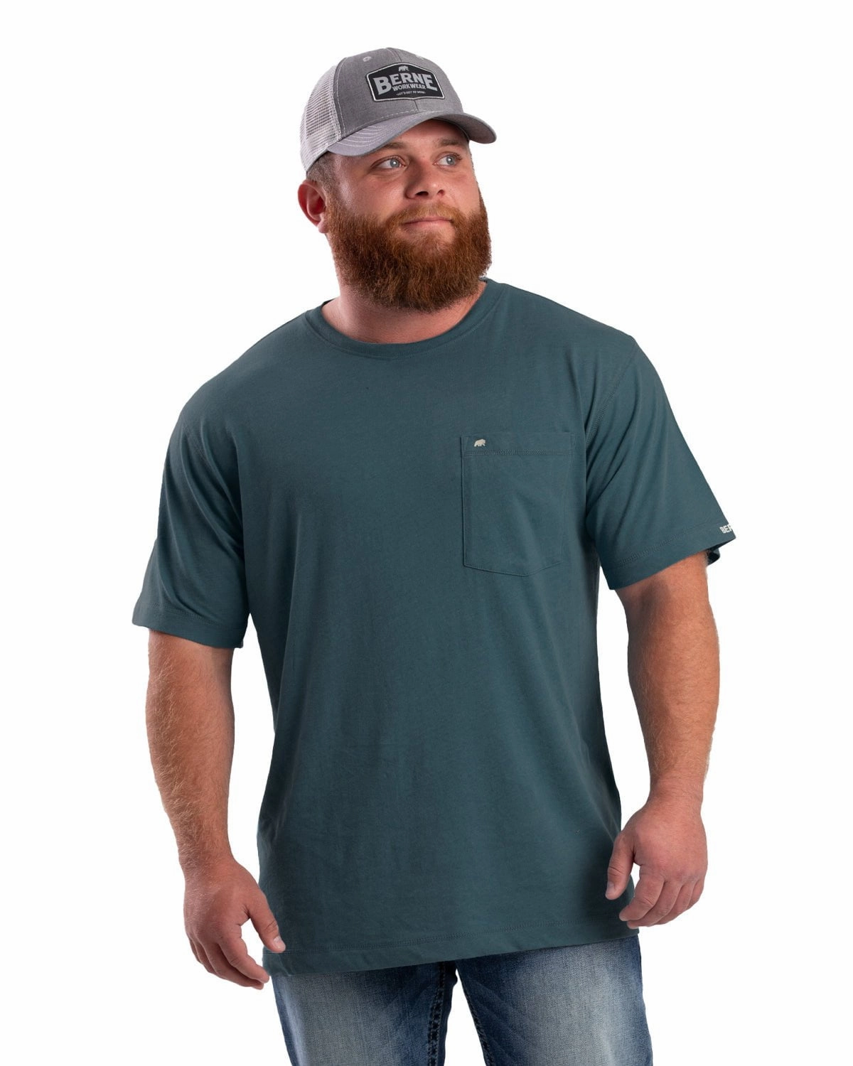 Berne Mens Performance Pocket Tee Tapestry Blue Cotton Blend S/S T-Shirt Minimal Comfort Style