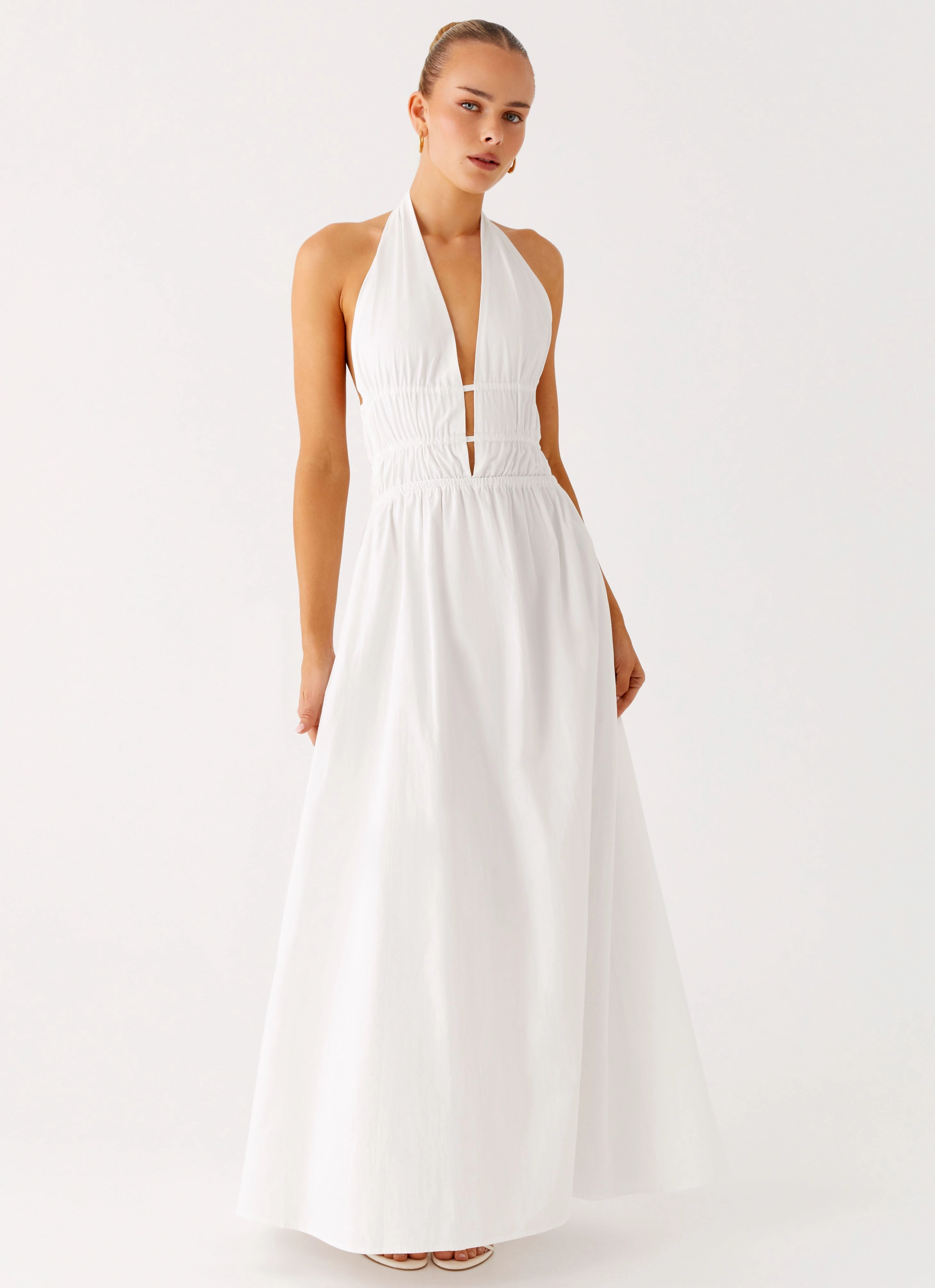 Fringe Detail Figaro Halter Maxi Dress - White