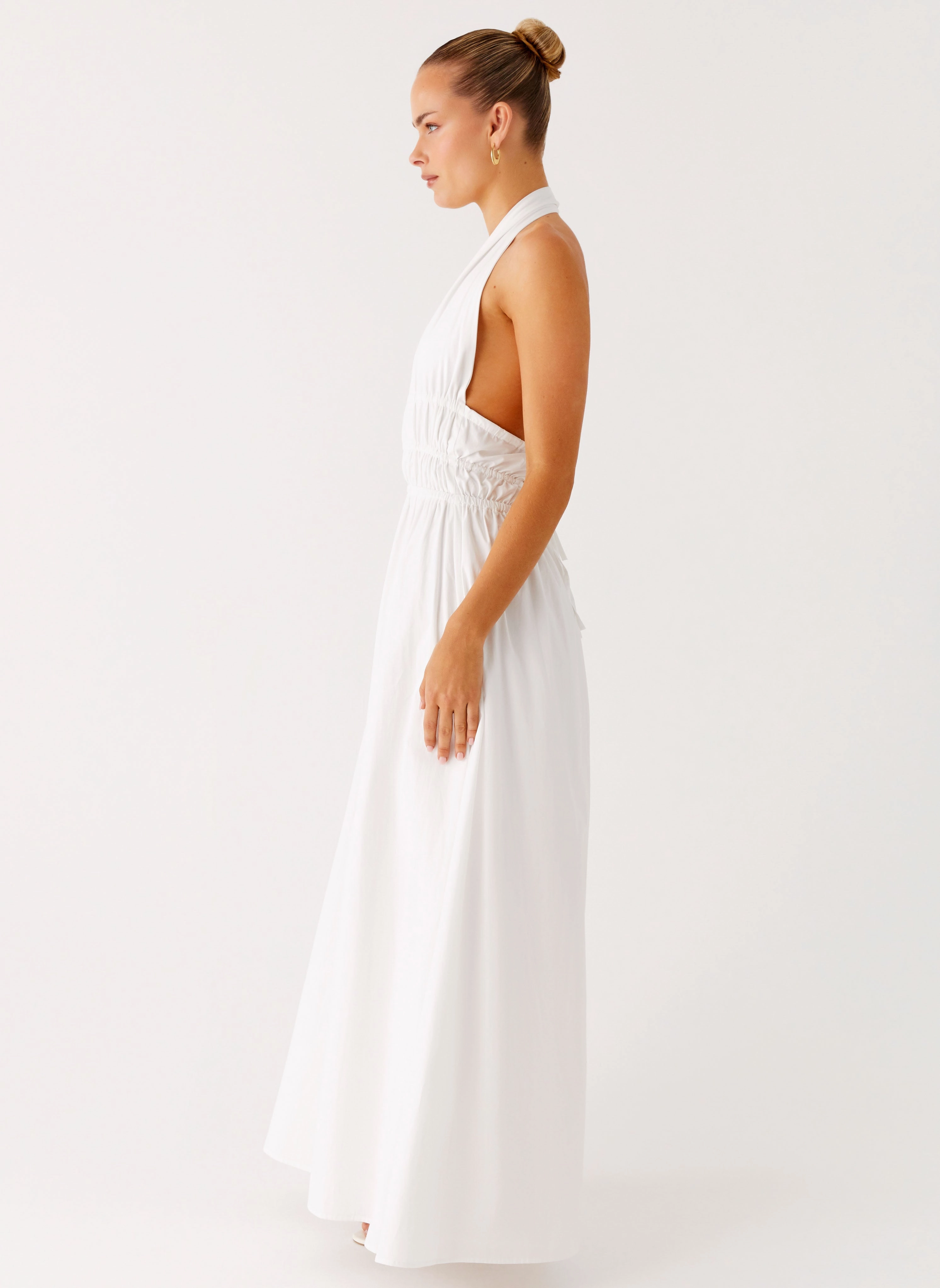 Street Style Jacket Figaro Halter Maxi Dress - White