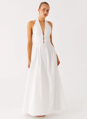 Fringe Detail Figaro Halter Maxi Dress - White
