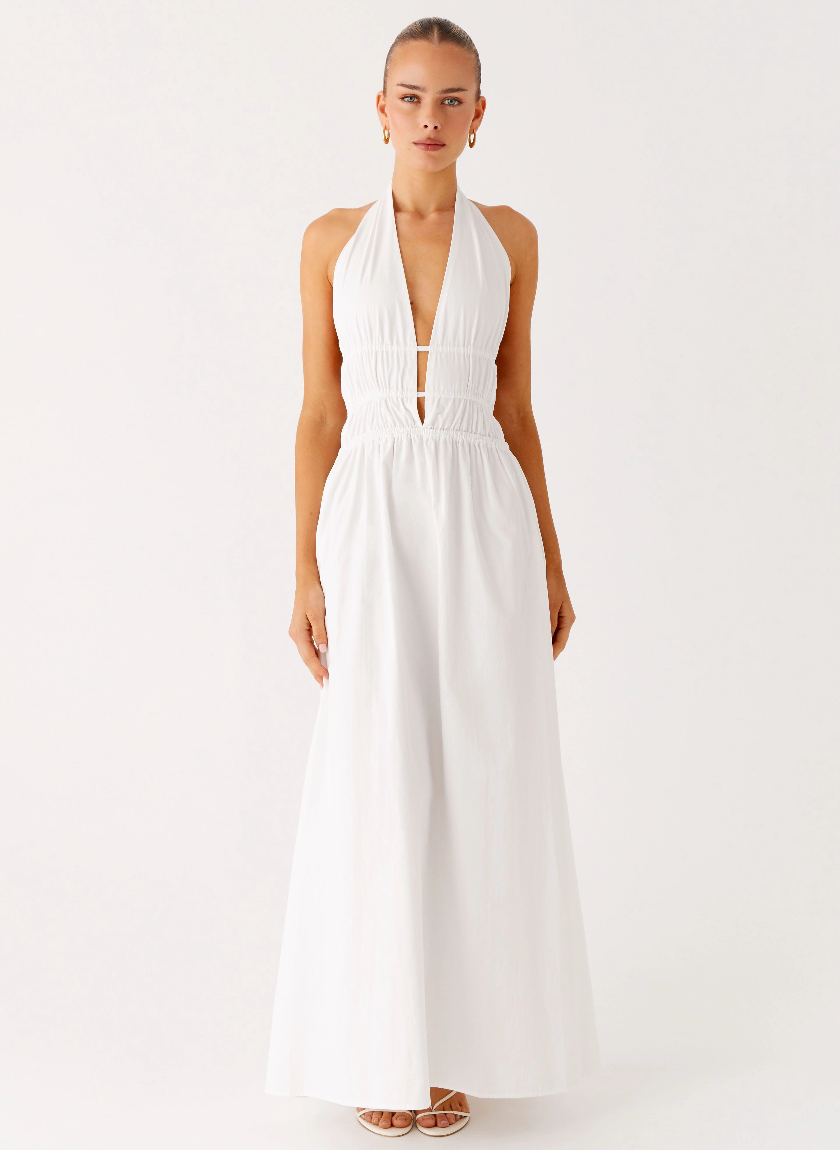 Figaro Halter Maxi Dress - White Sustainable Material