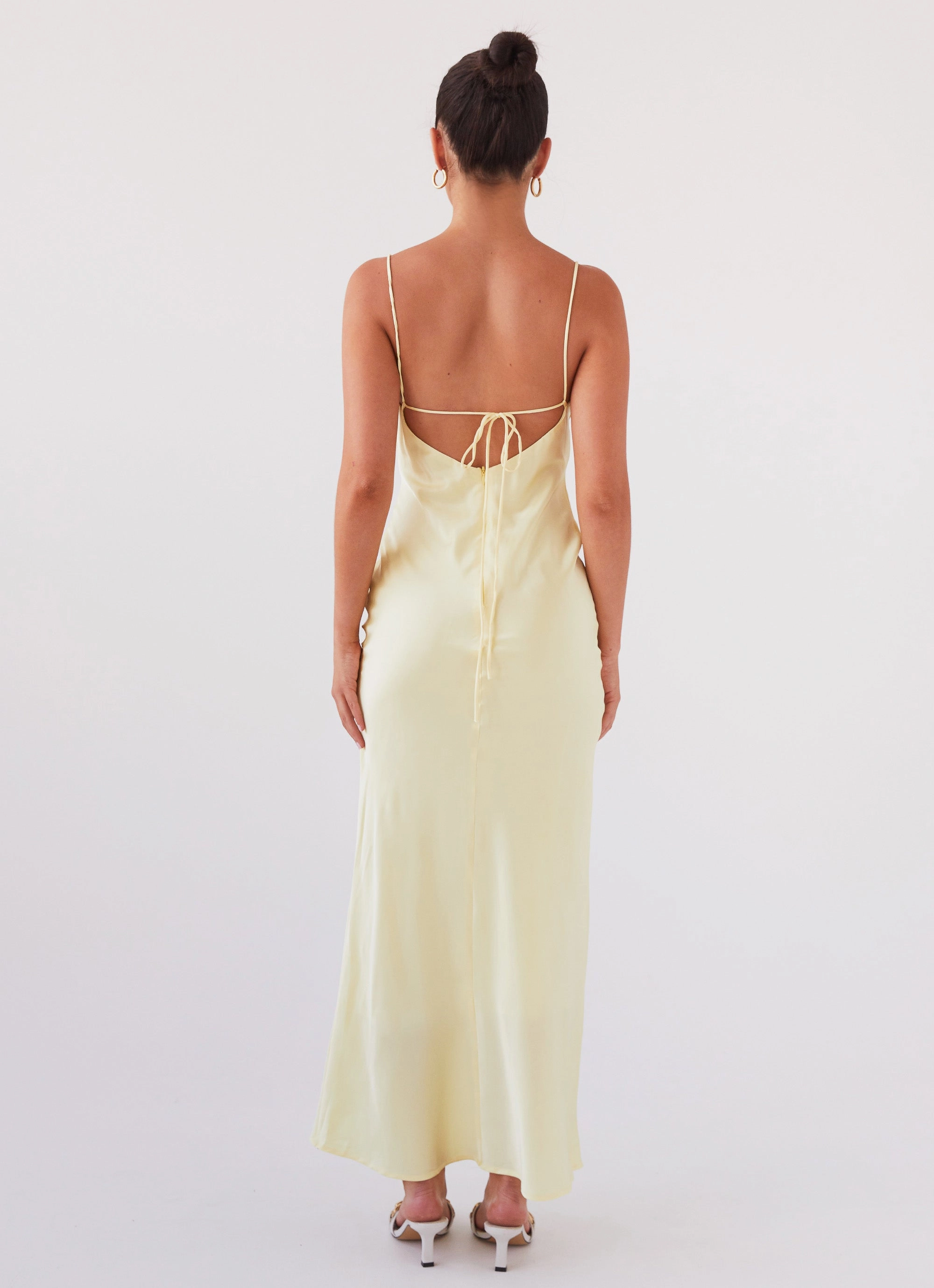 Joanna Satin Maxi Dress - Lemon Quilted Coat