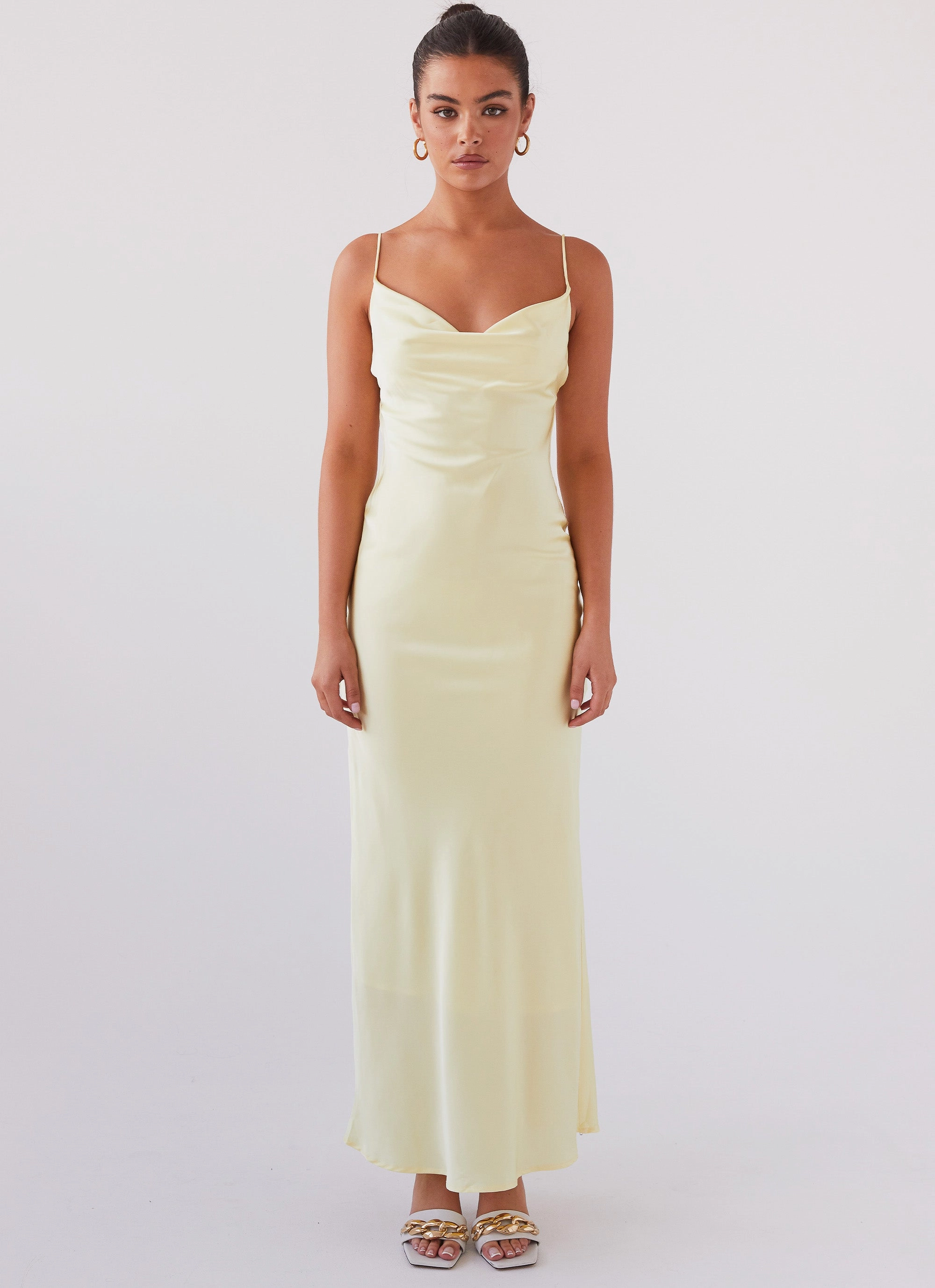 Sporty Casual Joanna Satin Maxi Dress - Lemon