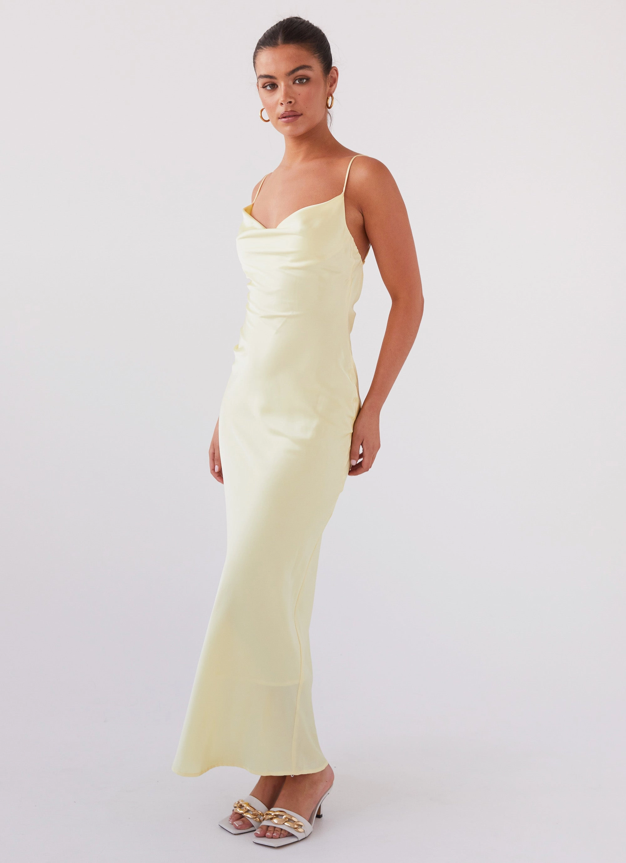Elegant Styling Joanna Satin Maxi Dress - Lemon
