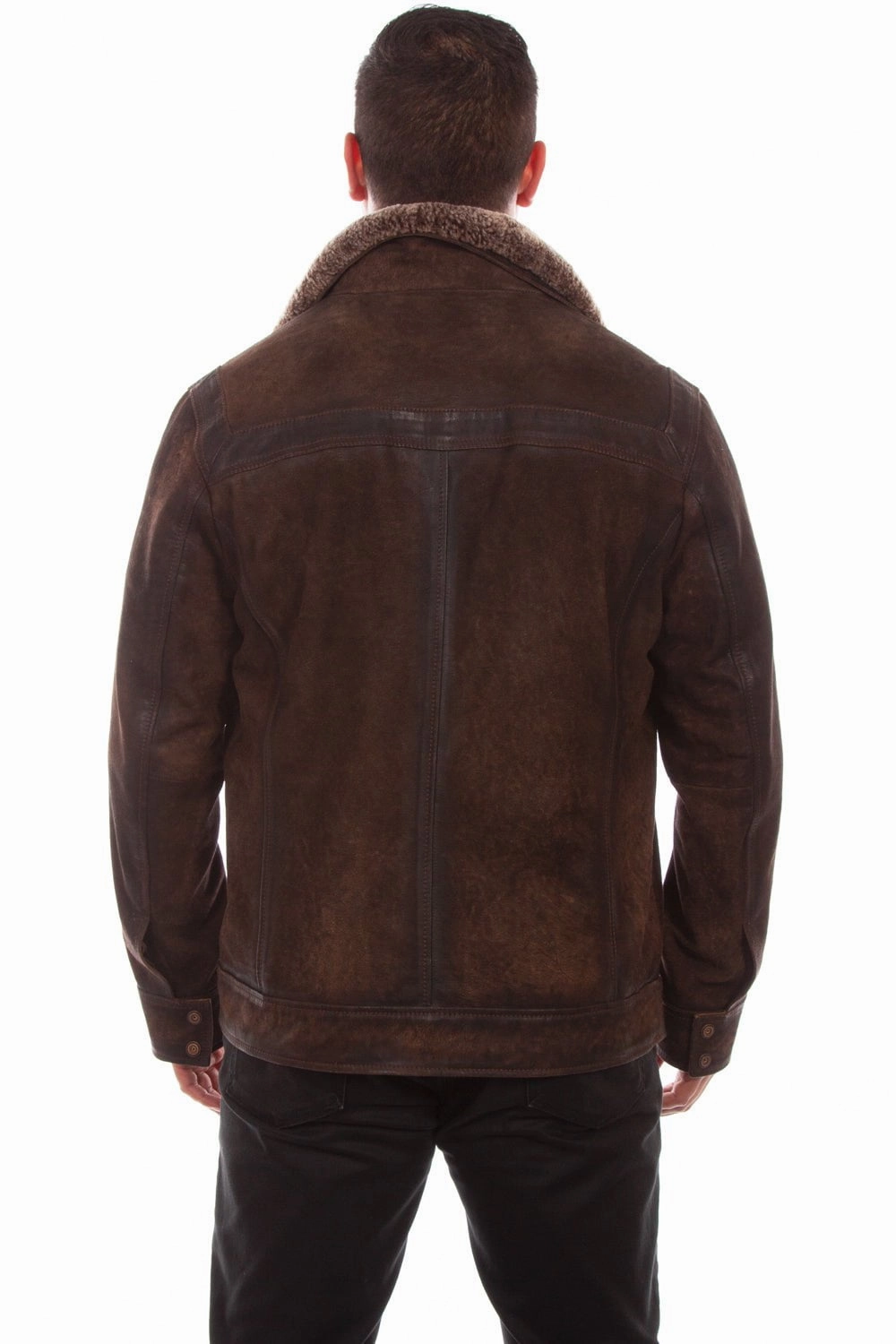 Scully Mens Chocolate Leather Zip-Out Shearling Jacket Breathable Lining Design Relaxed City Style