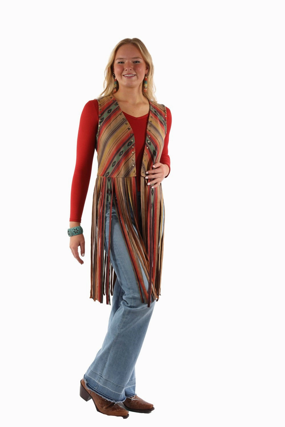 Versatile Style Scully Womens Southwest Fringe Serape Polyester Vest