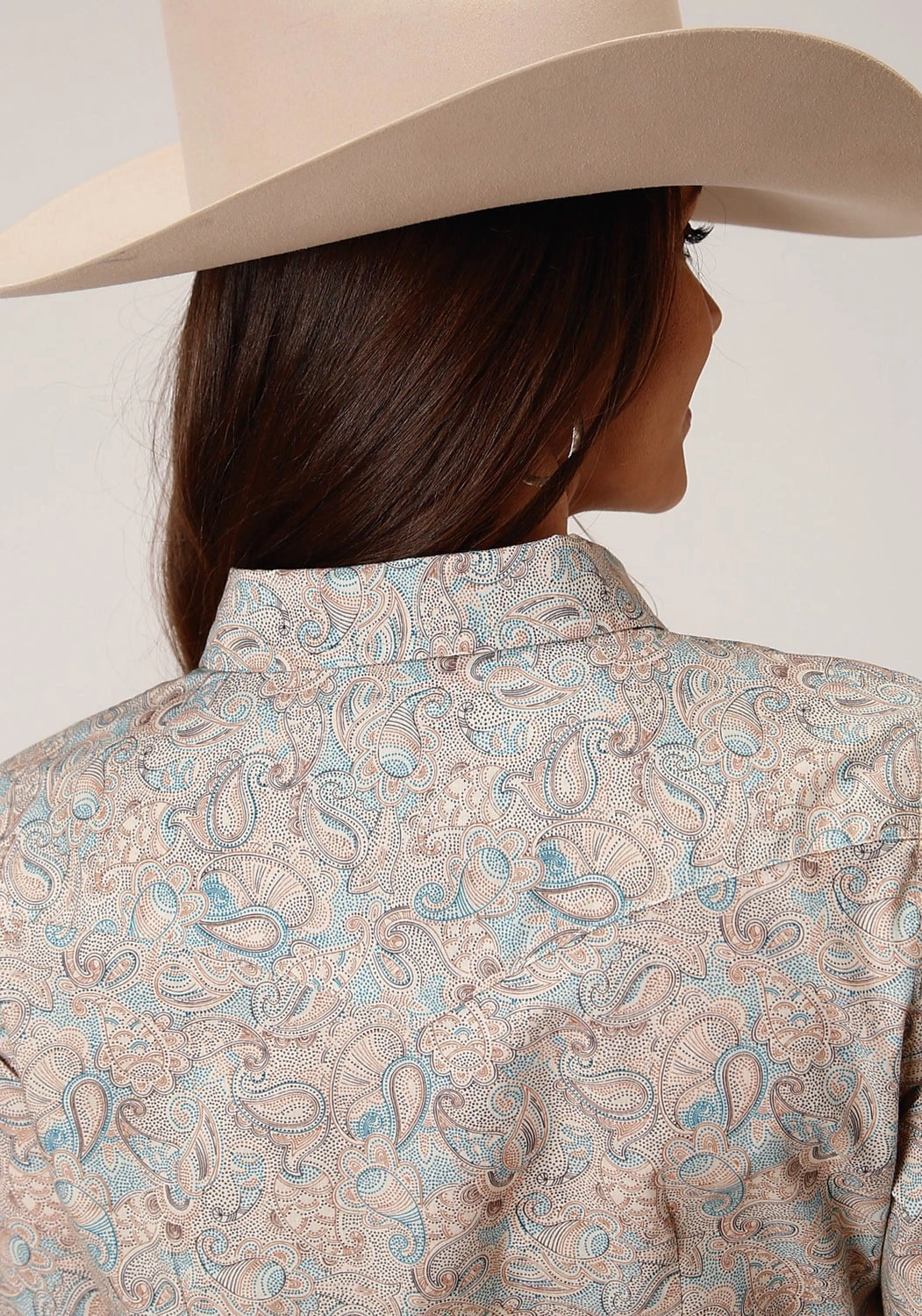 Flexible Placket Structure Reinforced Shoulders Roper Womens Dot Paisley Print Brown 100% Cotton L/S Shirt