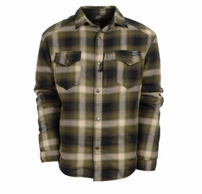 STS Ranchwear Mens Trapper Green/Navy Plaid 100% Polyester L/S Shirt Smooth Zipper Design Sustainable Weave