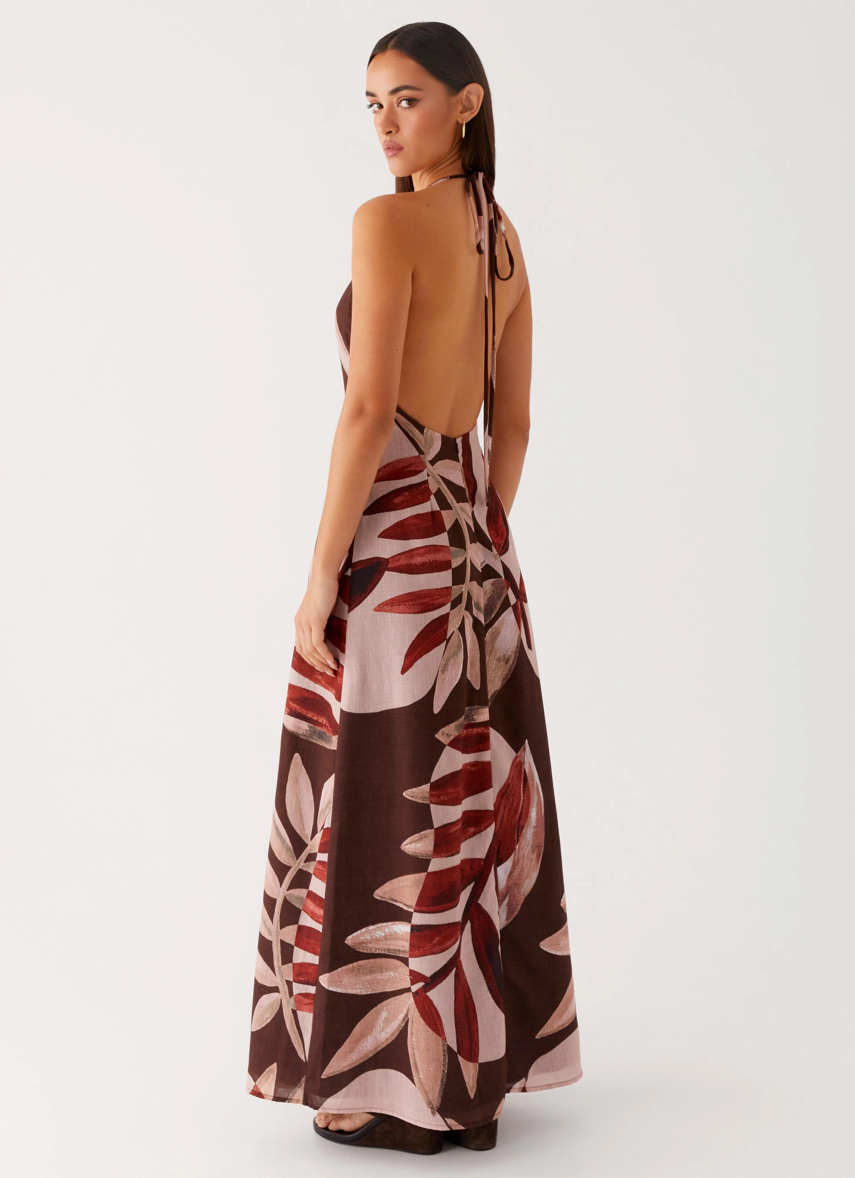 Sleek Style Autumn Linen Maxi Dress - Cinnamon Palm