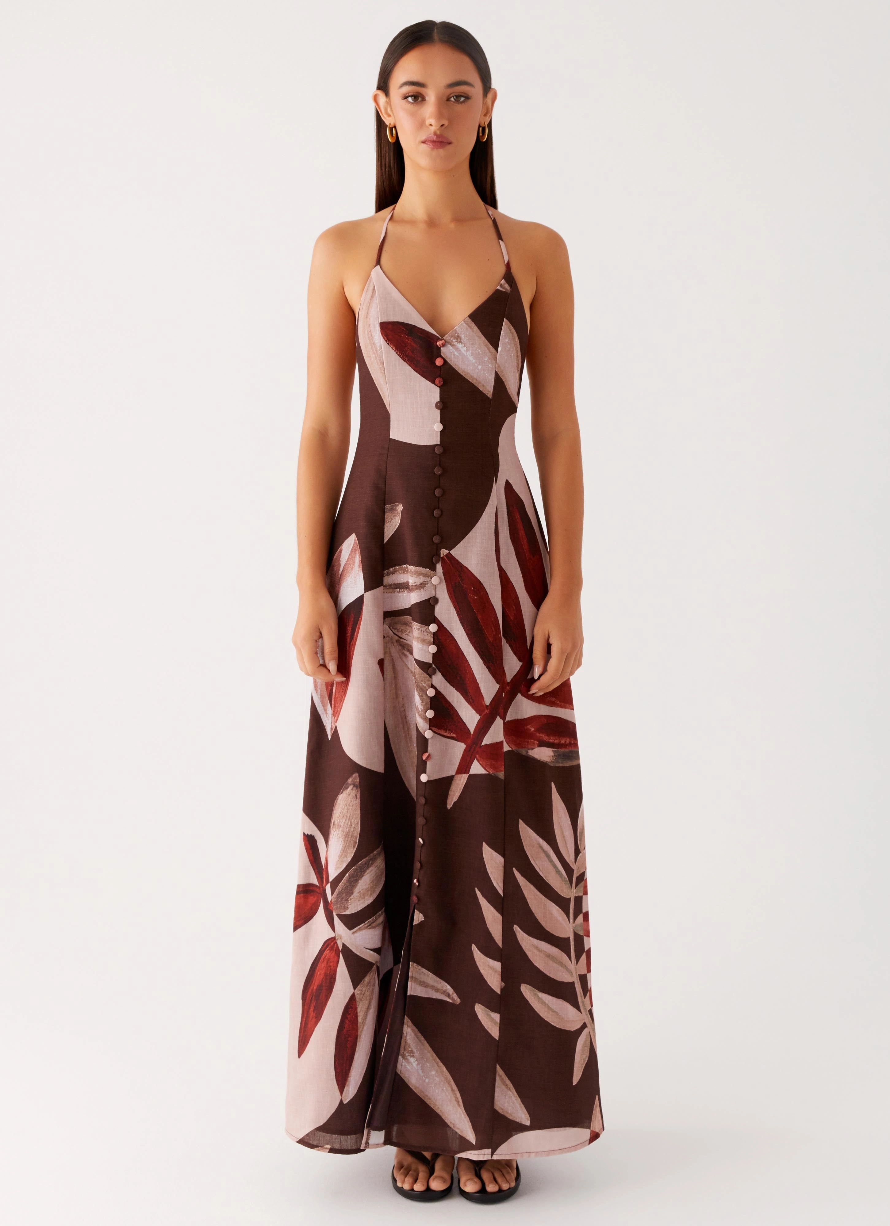 Autumn Linen Maxi Dress - Cinnamon Palm Comfy Fit Wear