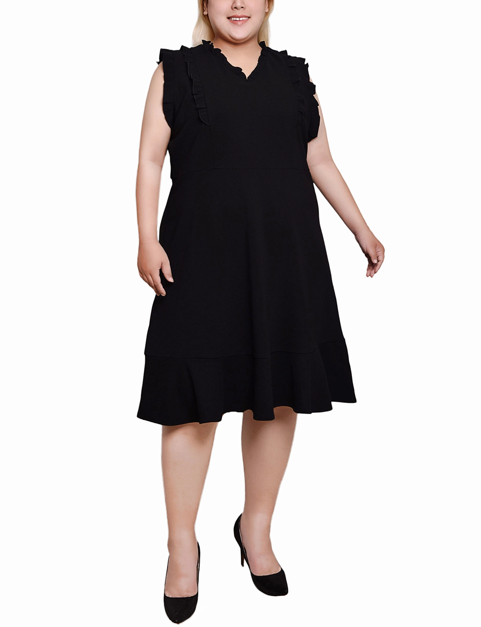 Plus Flutter Sleeve Scuba Dress Functional-Design