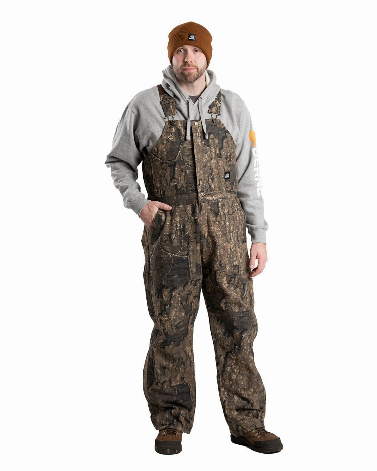 Anti Pill Surface Asymmetric Hemline Berne Mens Realtree Timber 100% Cotton Deluxe Insulated Bib Overall