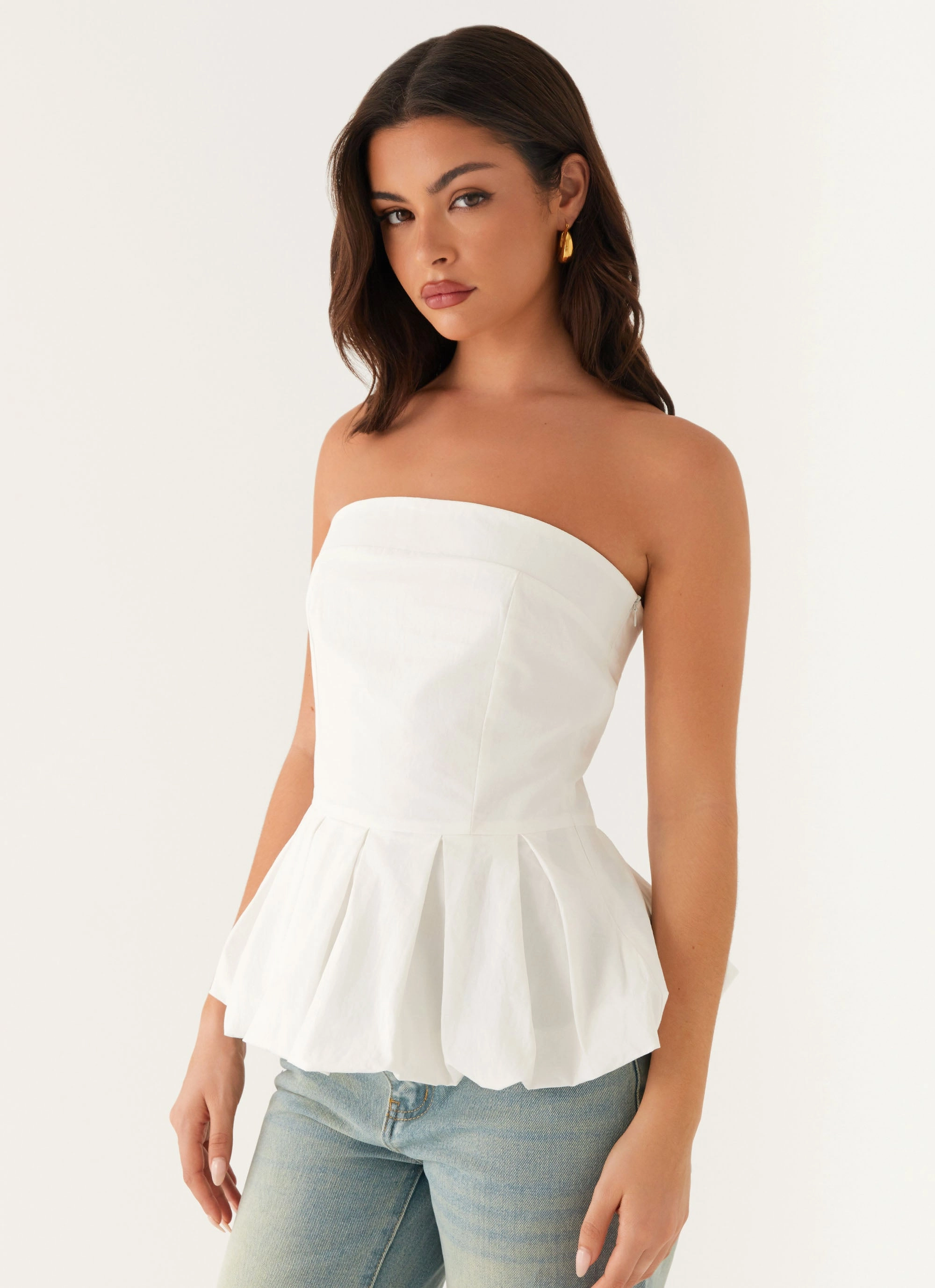 summer top Recycled Polyester Ellen Bubble Hem Top - Ivory