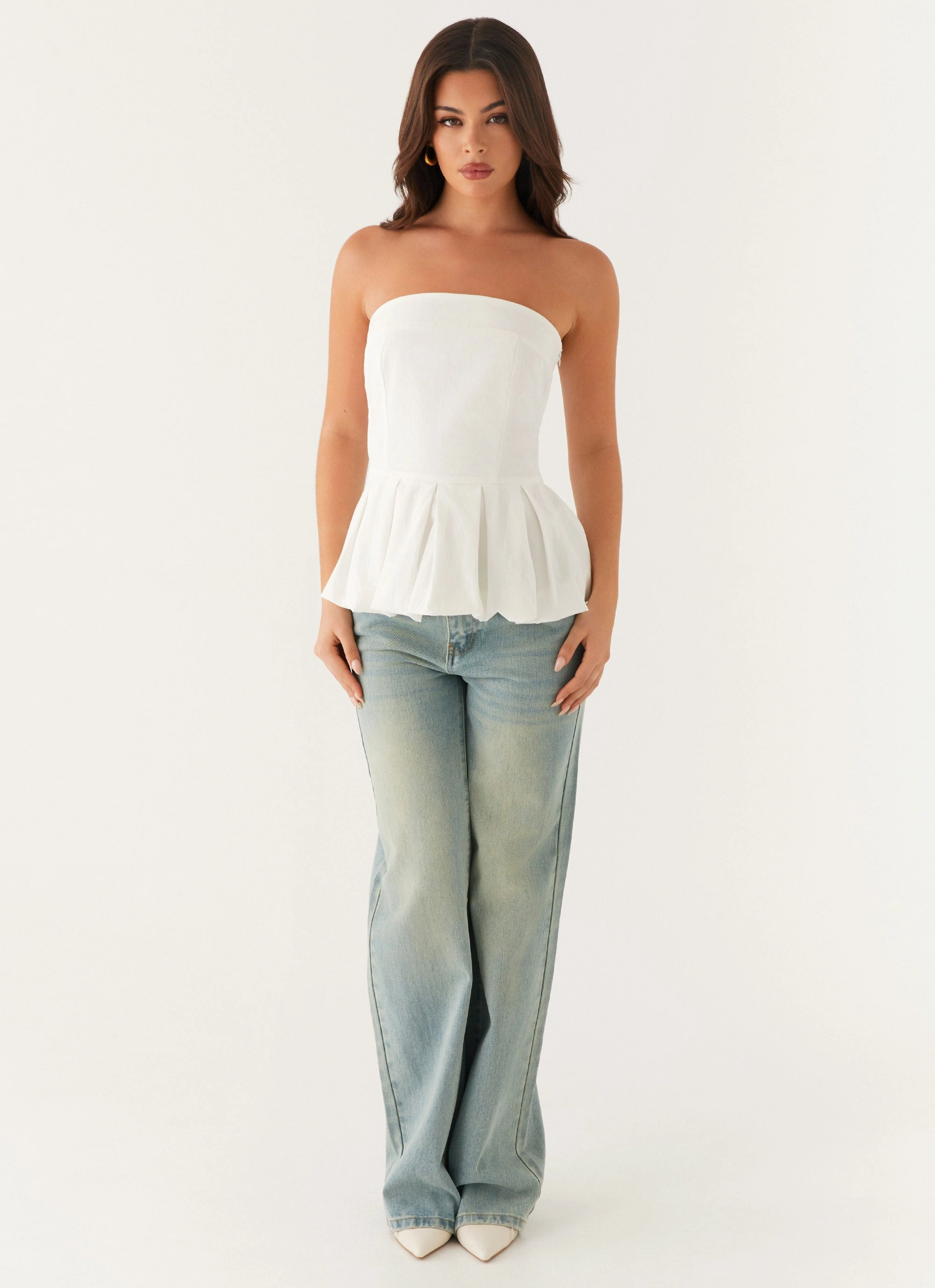 Ellen Bubble Hem Top - Ivory Durable Double Stitching