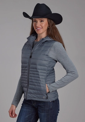 Roper Womens Parachute Down Silver Blue 100% Nylon Softshell Vest Layered Look Weekend Ready