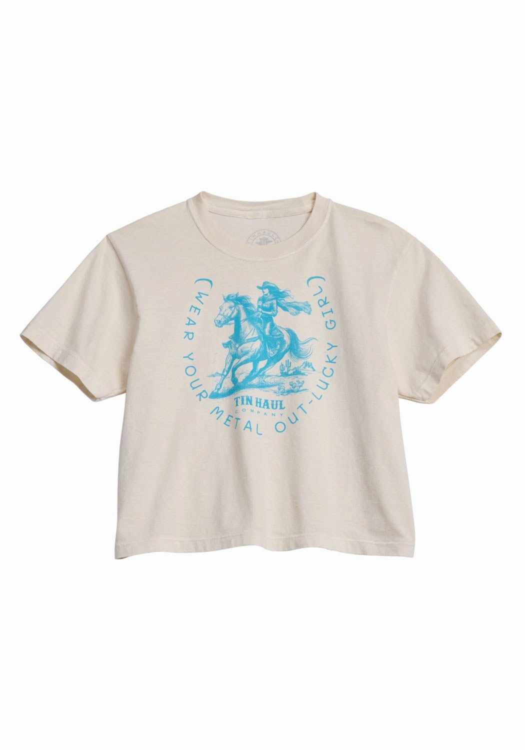 Tin Haul Womens Wear Your Metal Out Horseshoe Ivory 100% Cotton S/S T-Shirt Eco-Friendly Fabric