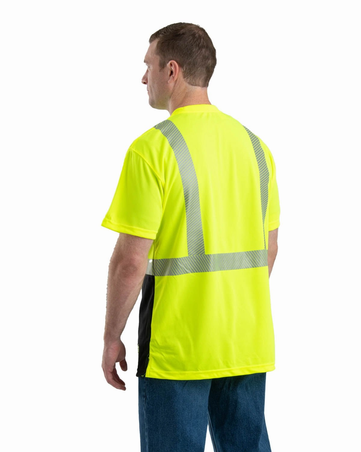 Berne Mens Yellow Polyester Hi-Vis Class 2 Color Block Tee S/S Earthy Hue