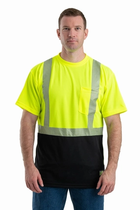Berne Mens Yellow Polyester Hi-Vis Class 2 Color Block Tee S/S Ribbed Trim