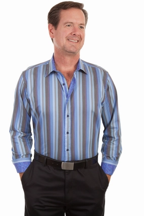 Mature Elegance Scully Mens Sky 100% Cotton Stripe L/S Shirt