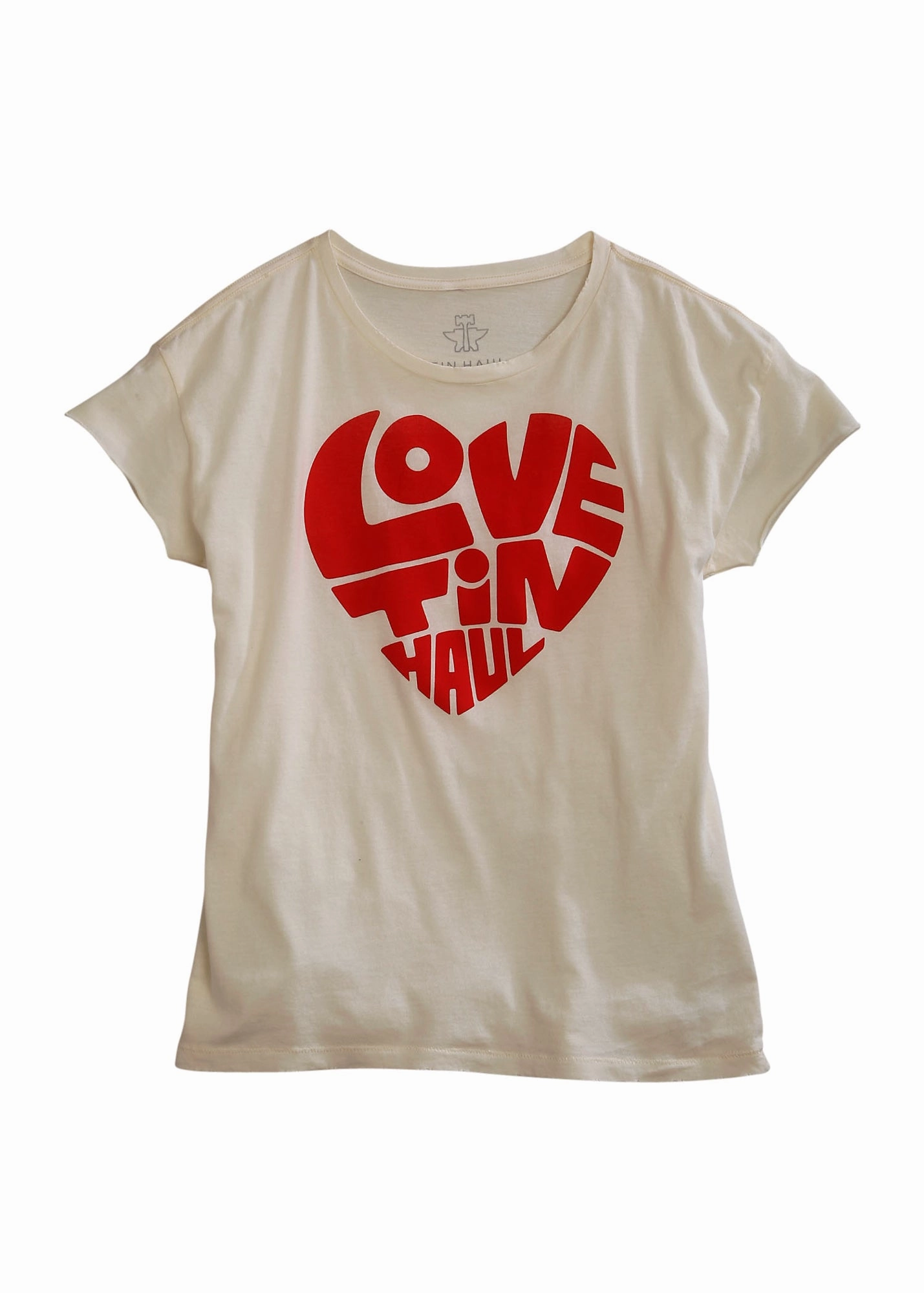 Tin Haul Womens White 100% Cotton Love Heart S/S T-Shirt Fashion Forward