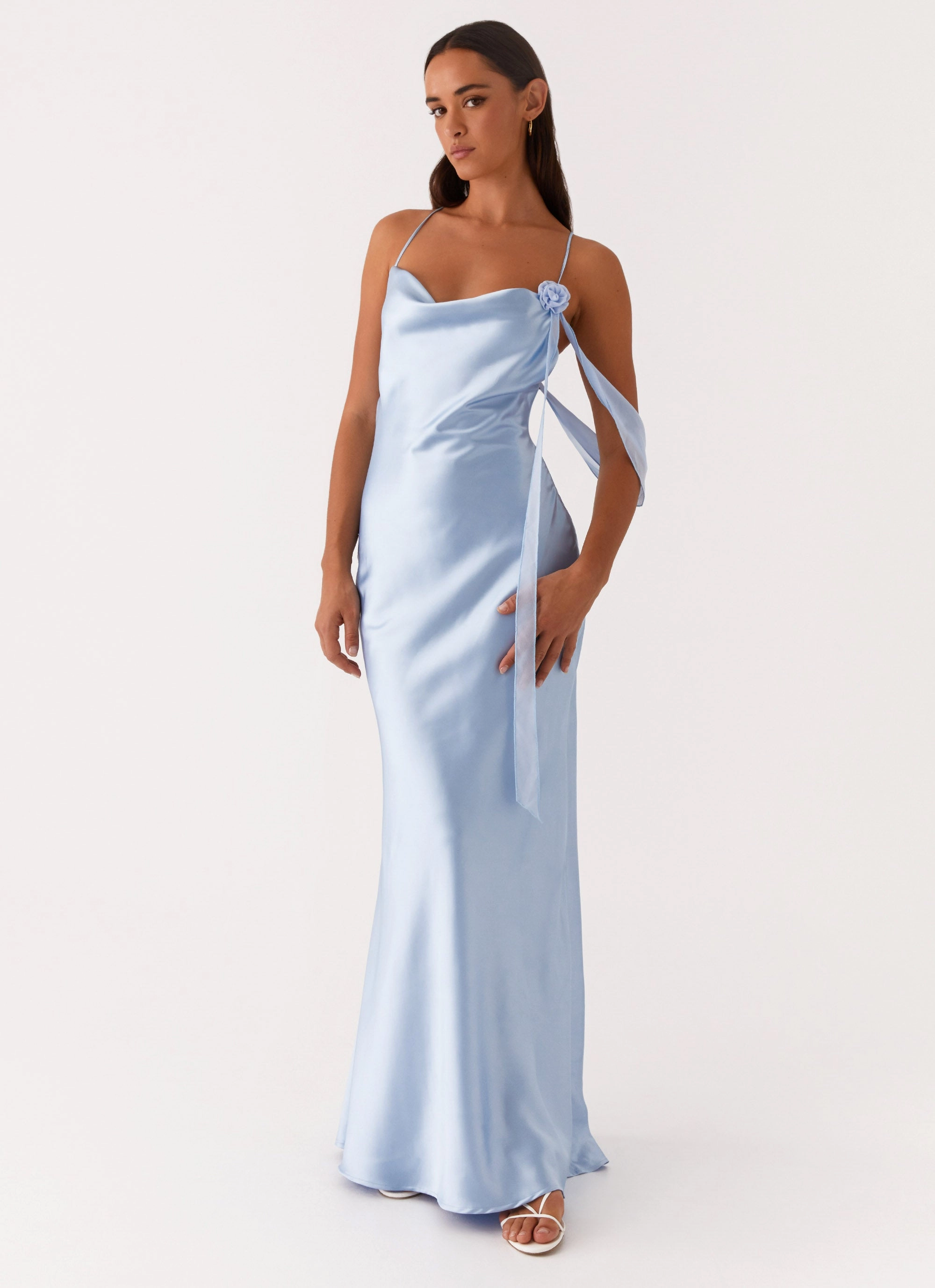 Cold Season Coat Too Sweet Satin Maxi Dress - Blue