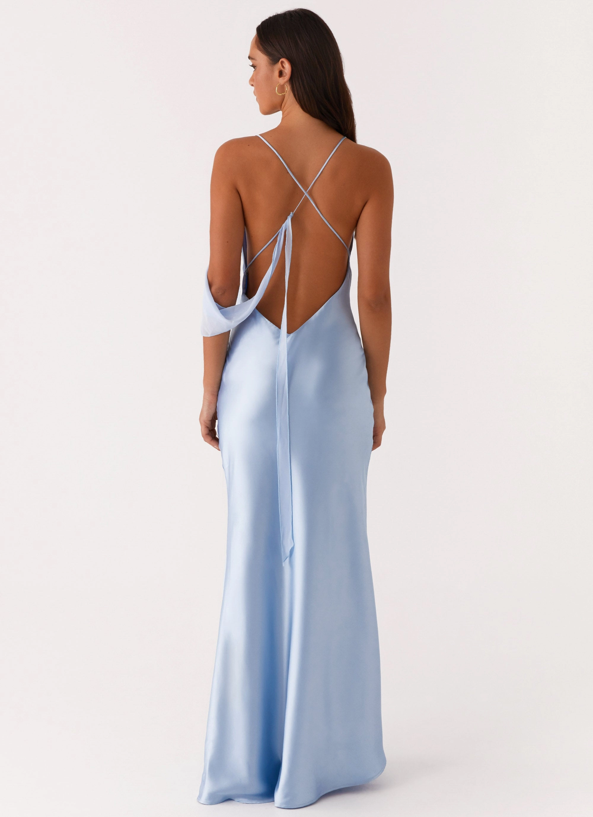 Fringe Detail Vegan Fabric Too Sweet Satin Maxi Dress - Blue