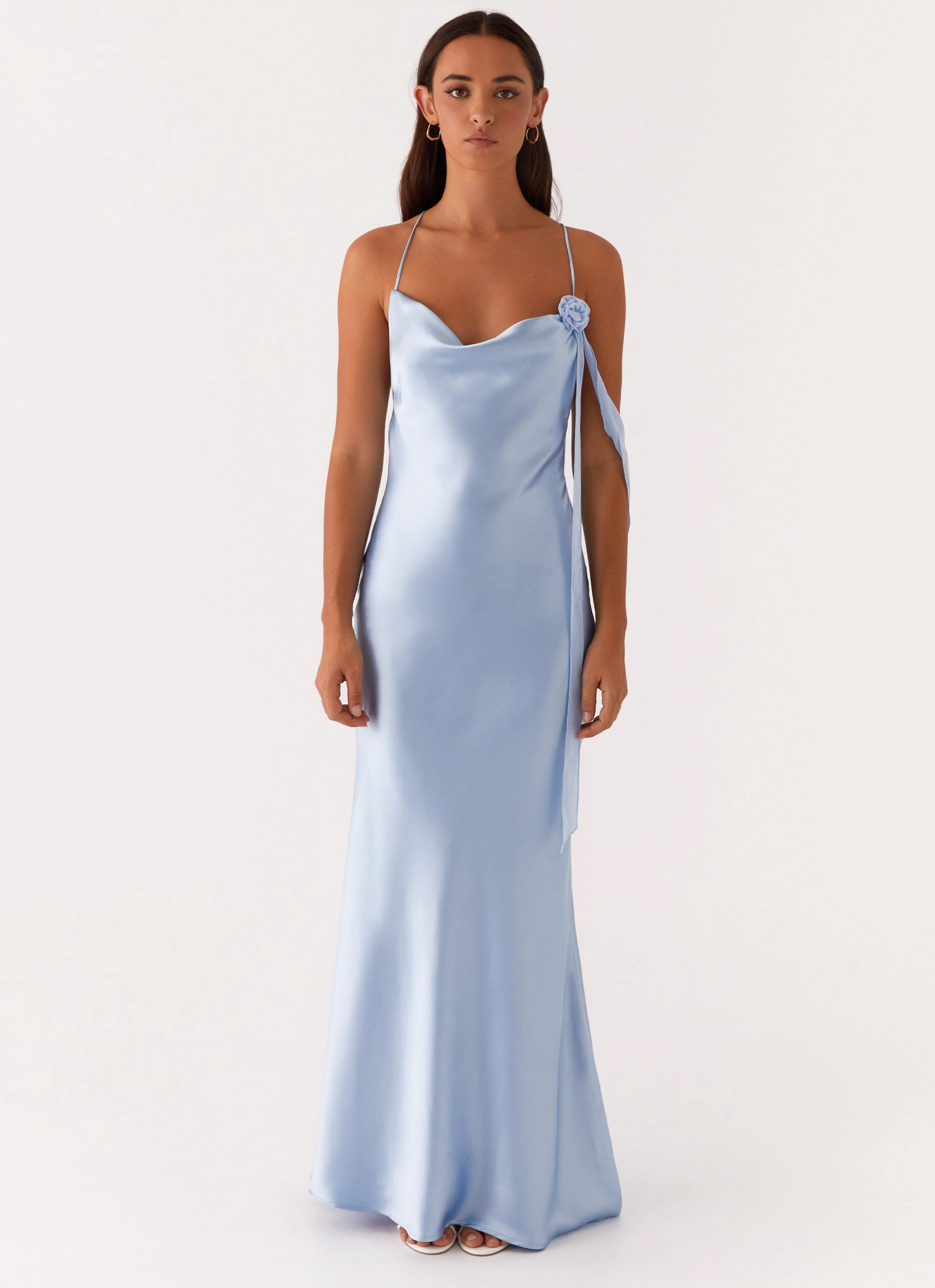 Too Sweet Satin Maxi Dress - Blue Wedding Style Shiny surface