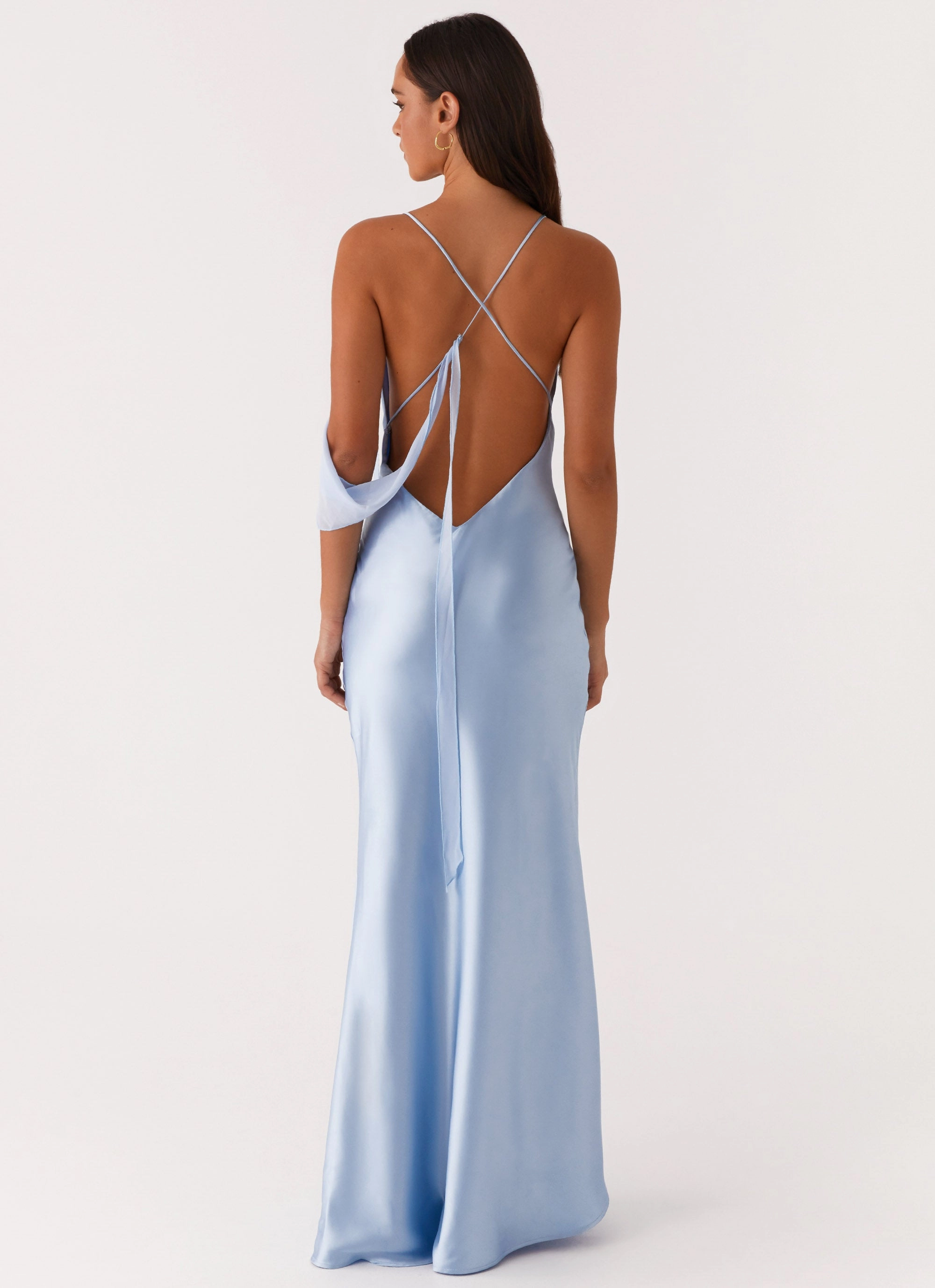 Too Sweet Satin Maxi Dress - Blue Short Length Wool blend