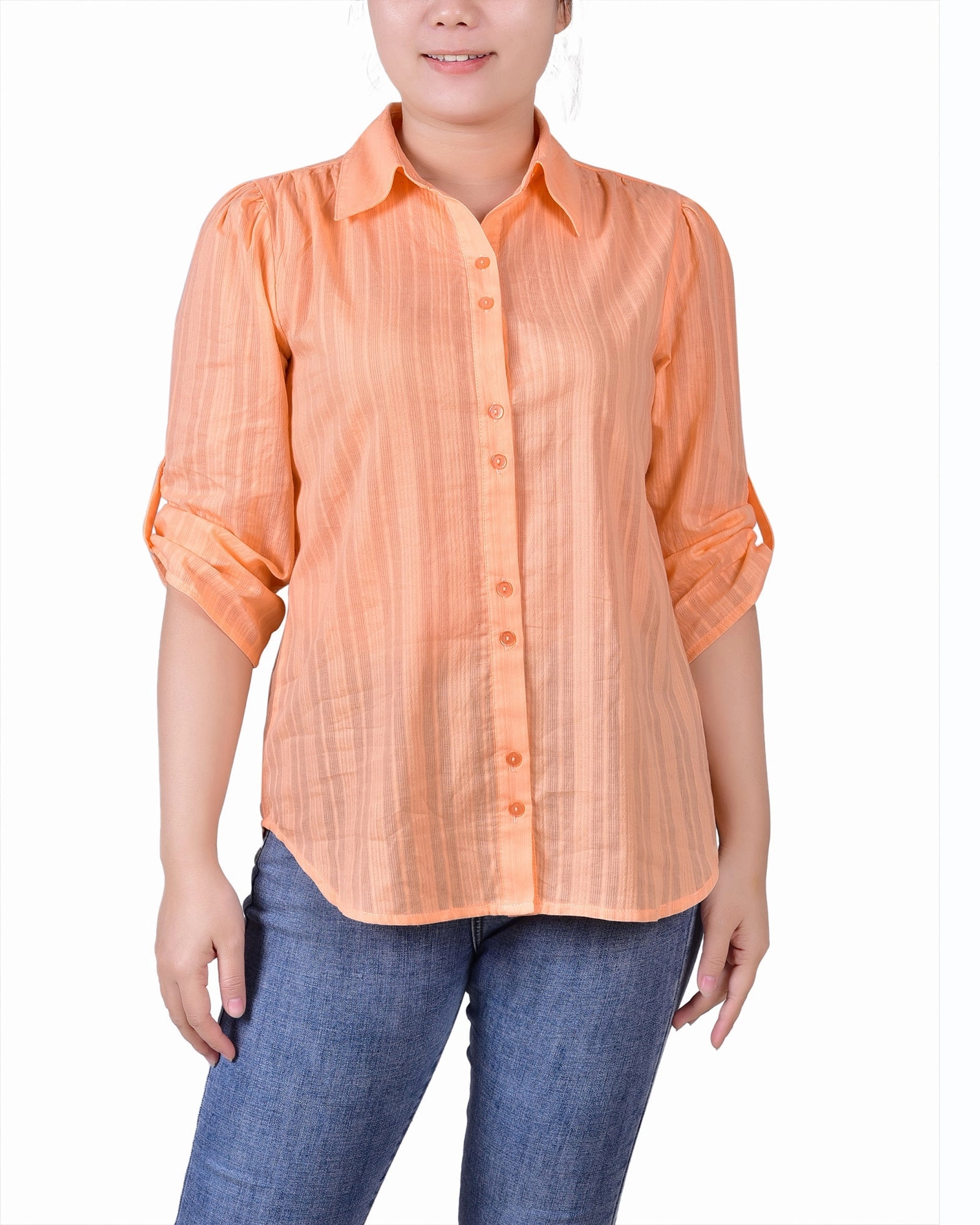 3/4 Roll Tab Sleeve Cotton Blouse Convertible Sleeve Adaptation Easy Fit