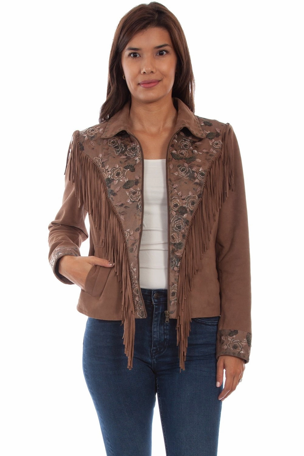 Moisture Control Fibers Scully Womens Sand Leather Beaded Yoke Jacket