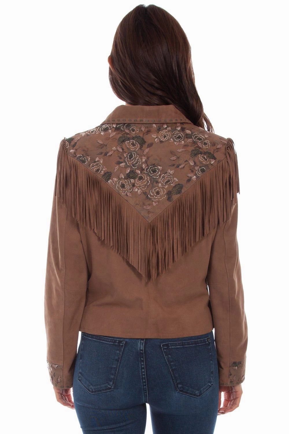 Ventilated Back Panel Noise Reducing Fabric Scully Womens Sand Leather Beaded Yoke Jacket