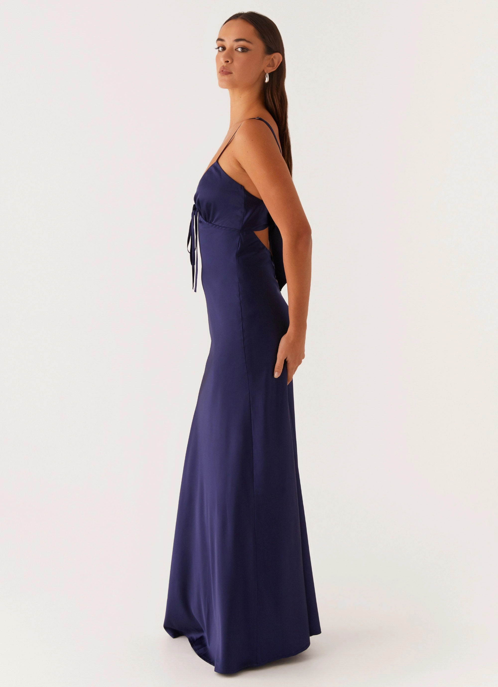 Flora Satin Maxi Dress - Navy Designer Inspired