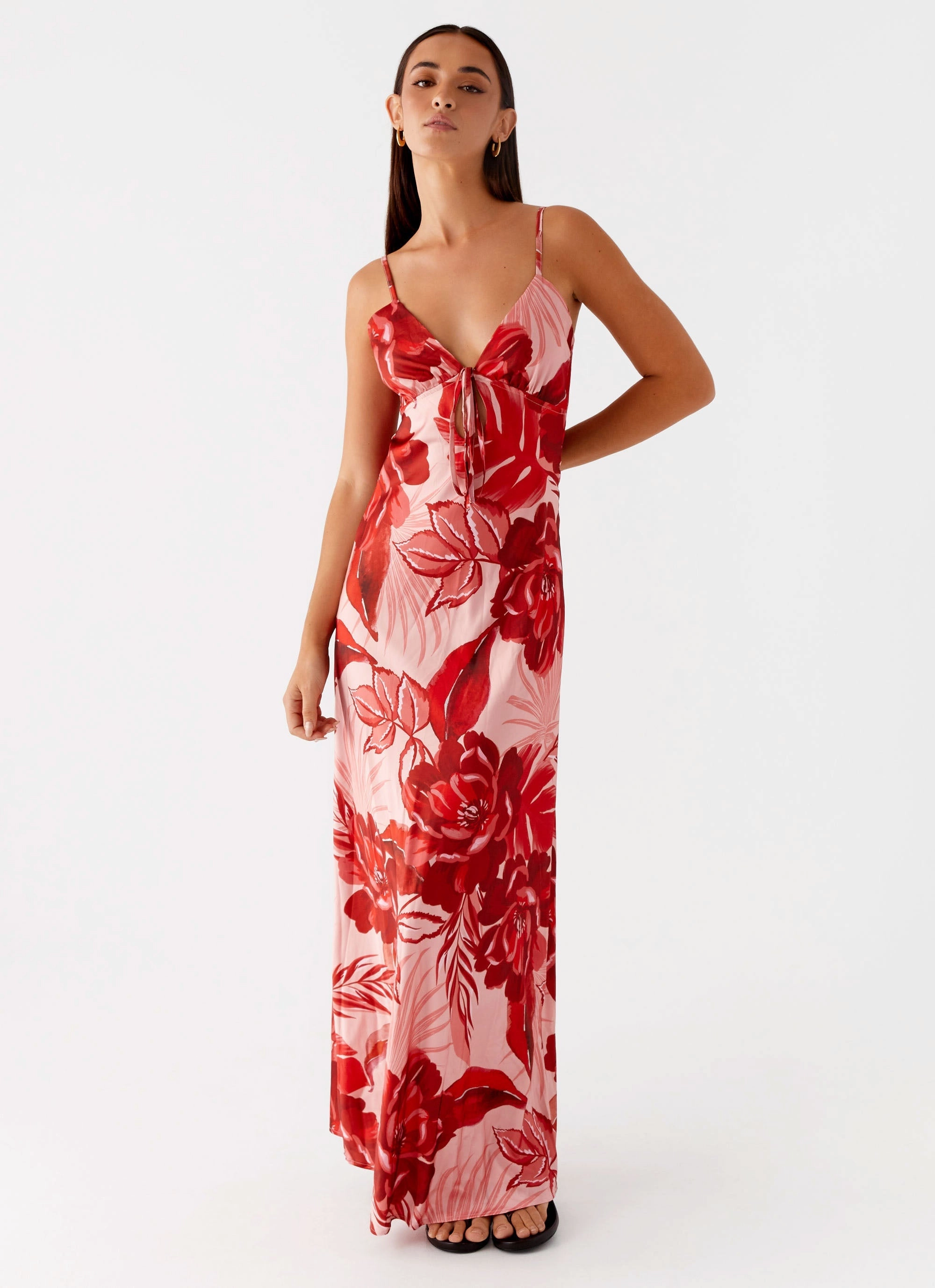 Flora Satin Maxi Dress - Sicily Sunsets Print Snap Button