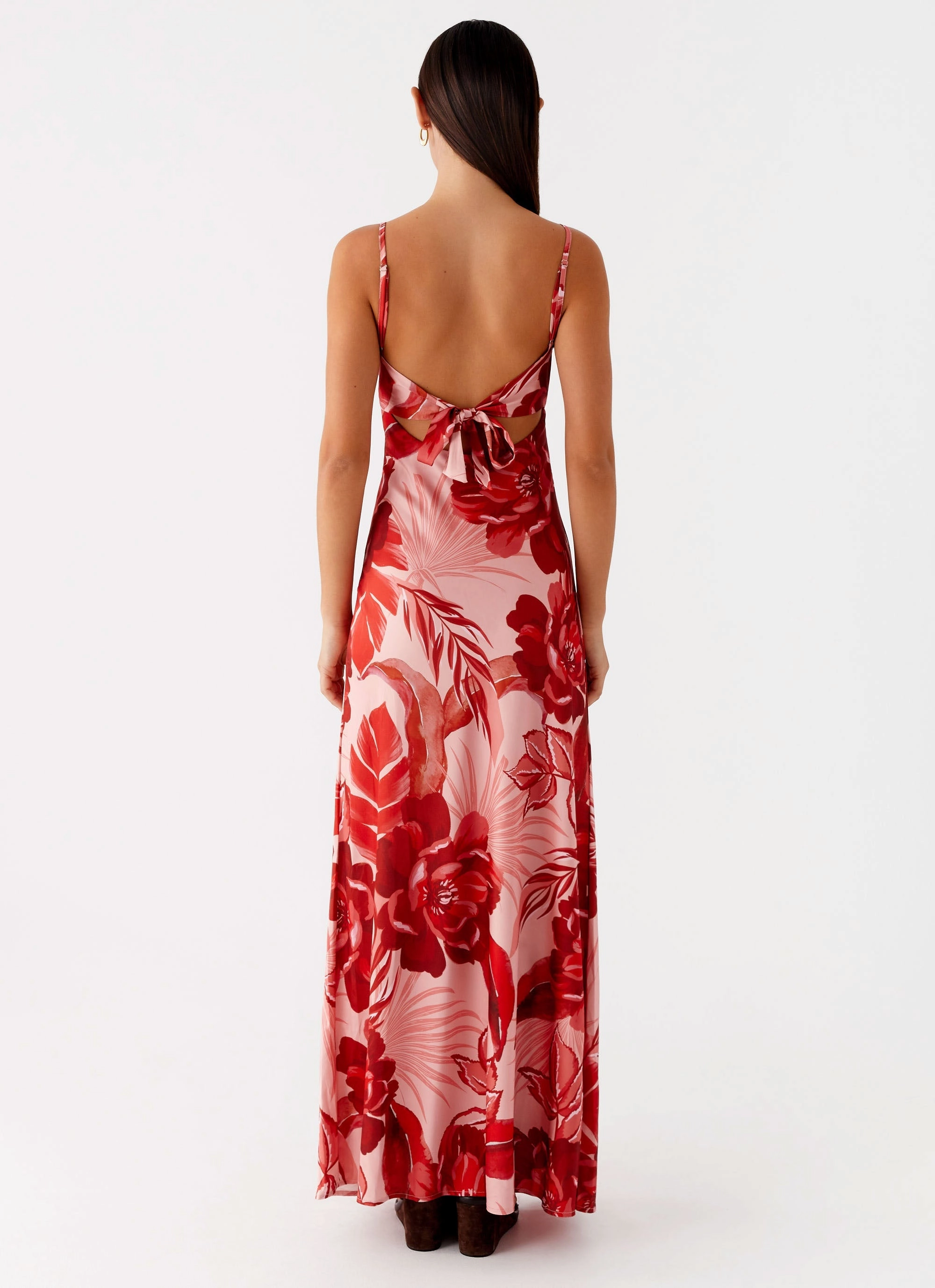 Flora Satin Maxi Dress - Sicily Sunsets Print Chill Wear