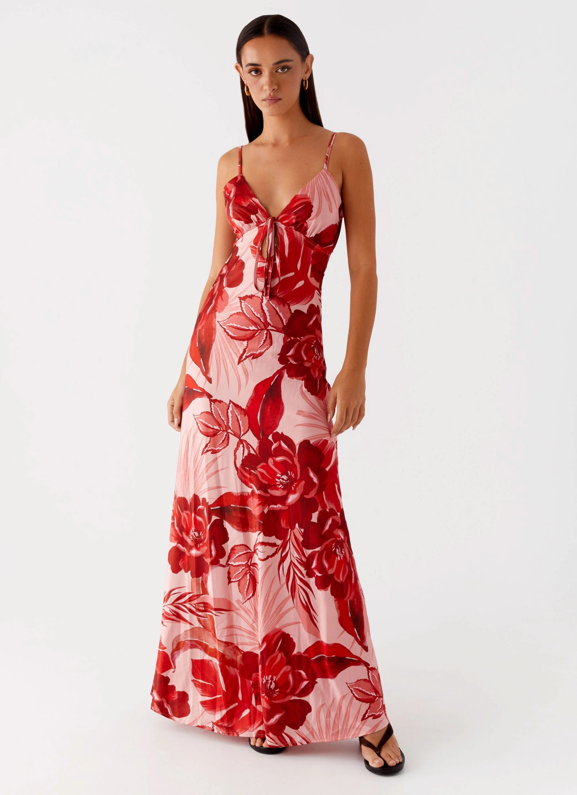 Flora Satin Maxi Dress - Sicily Sunsets Print Simple Shape